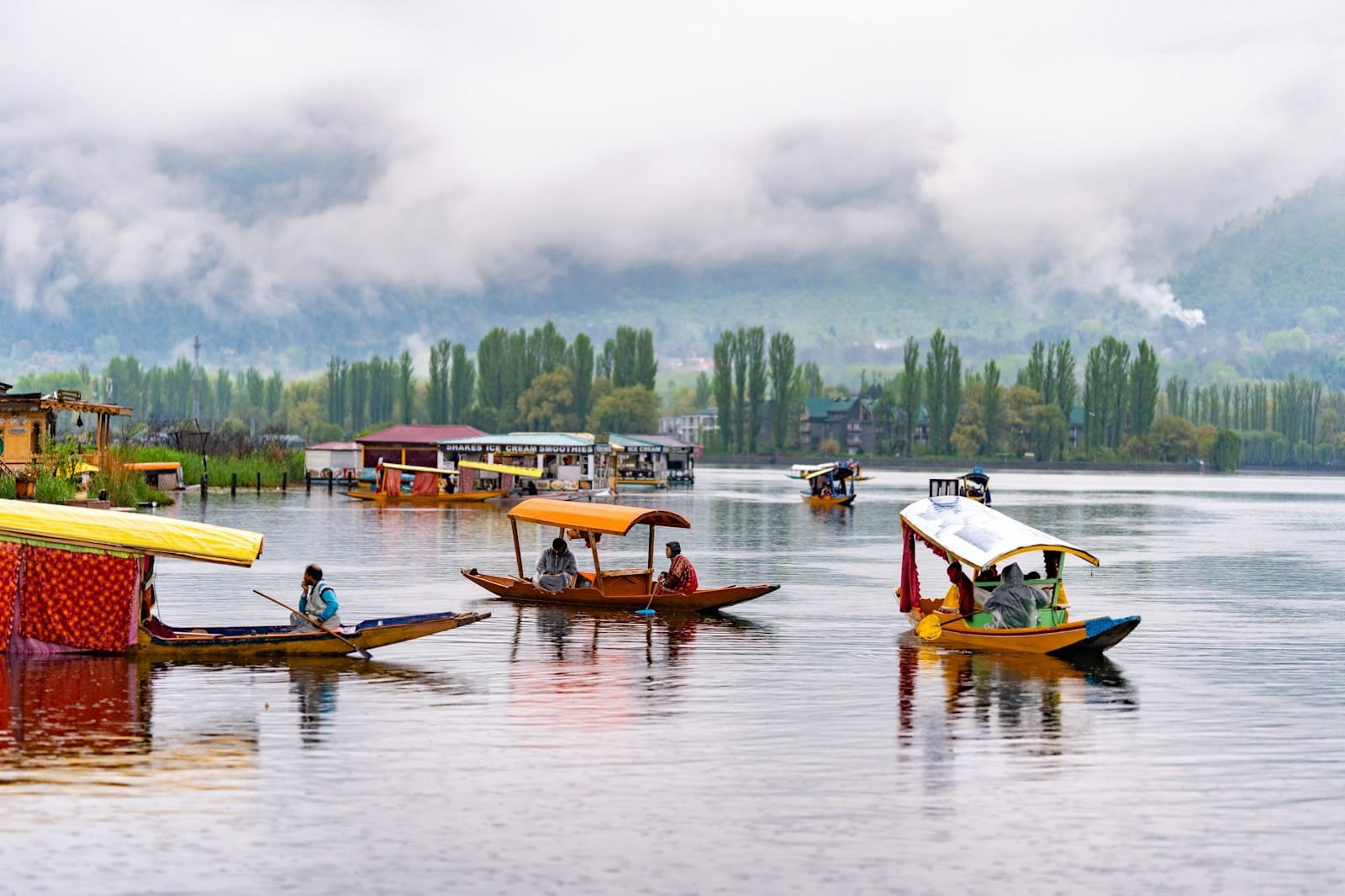 Shikara Boats floating on top of a lake